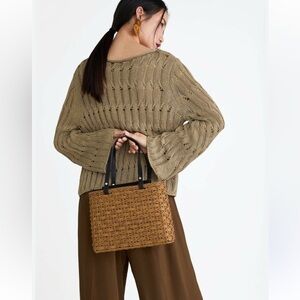 Zara Wicker Woven Basket Ratan Tote & Crossbody Bag Natural Tan Lined Medium